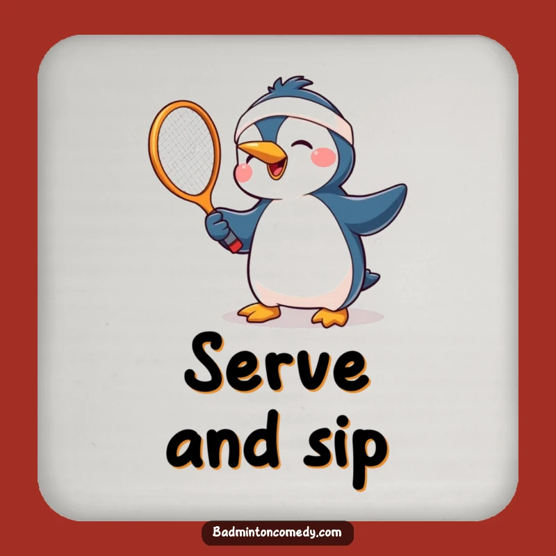 Funny Penguin Racket Coaster: Humorous Joyful Tennis Player Drink Protector Gift