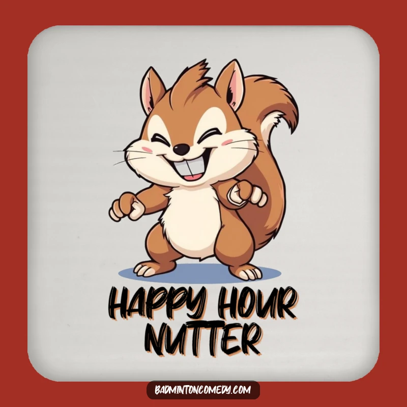 Funny Squirrel Smash Coaster - Protect Surfaces with Grinning Rodent's Badminton Power