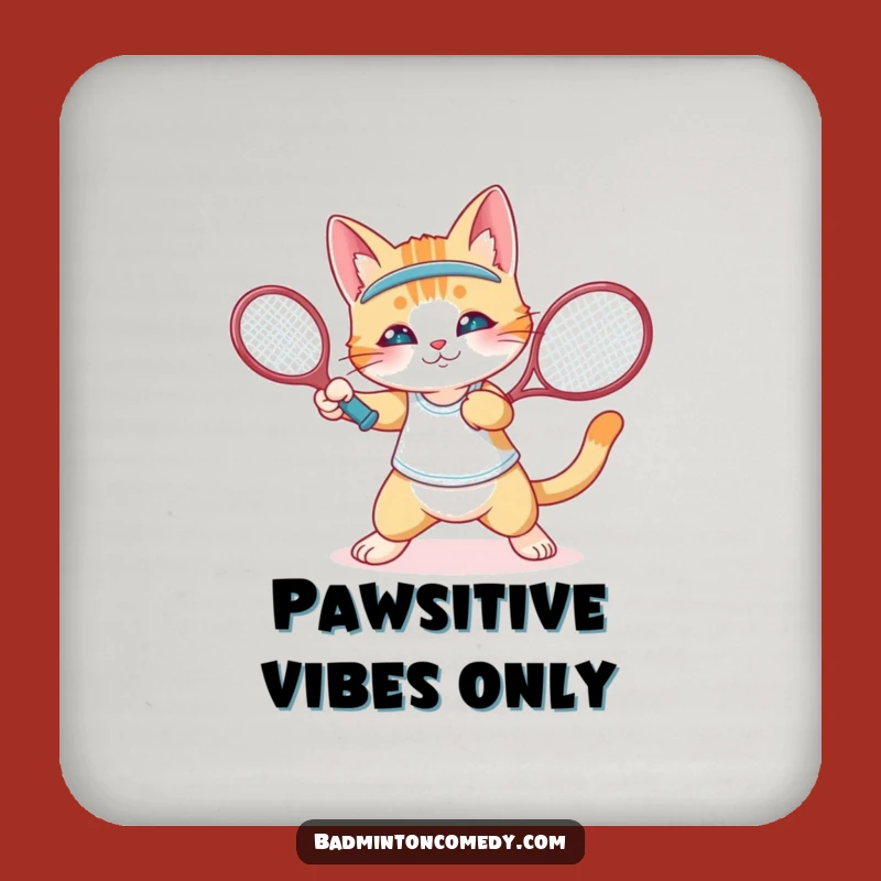 Funny Cat Badminton Coasters: Protect Surfaces with Grace, Perfect Funny Gift!
