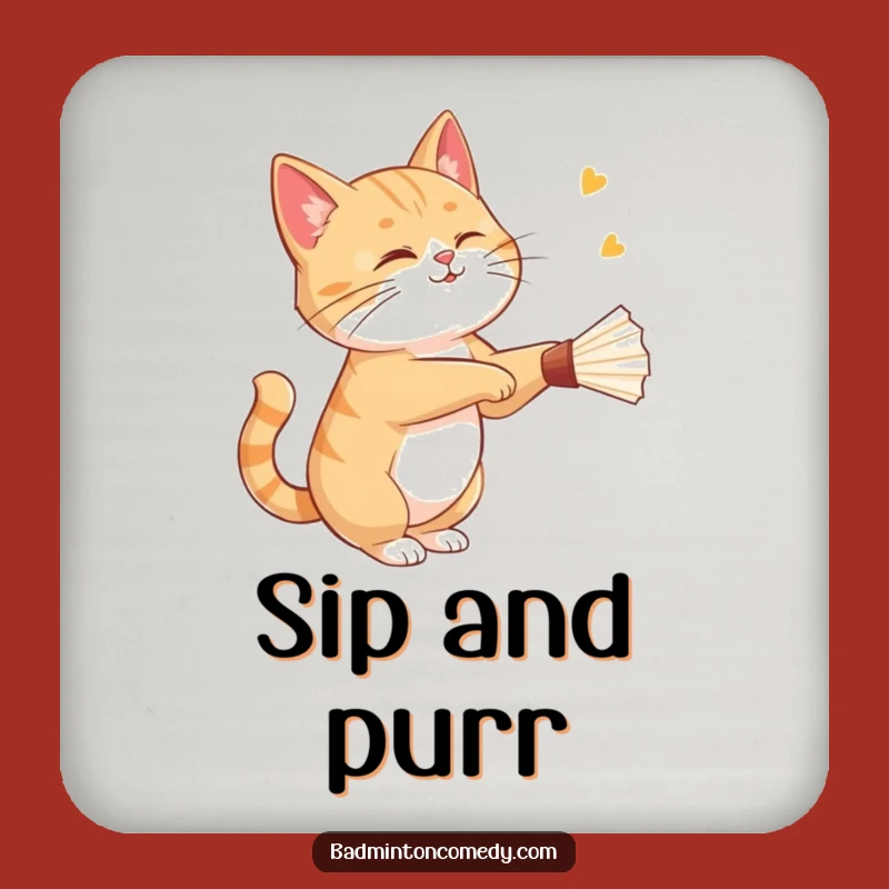 Funny Cat Badminton Coaster: Sly Feline Shuttlecock Drink Protector, Humorous Gift