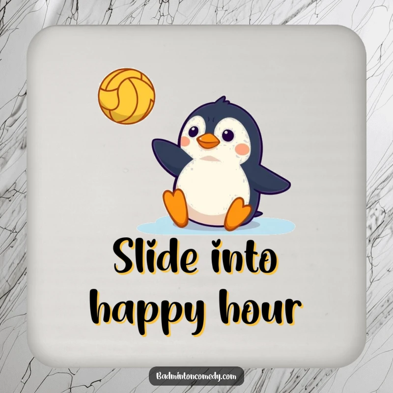 Funny Coasters: A penguin sliding on a tennis court, providing humorous protection for your furniture.
