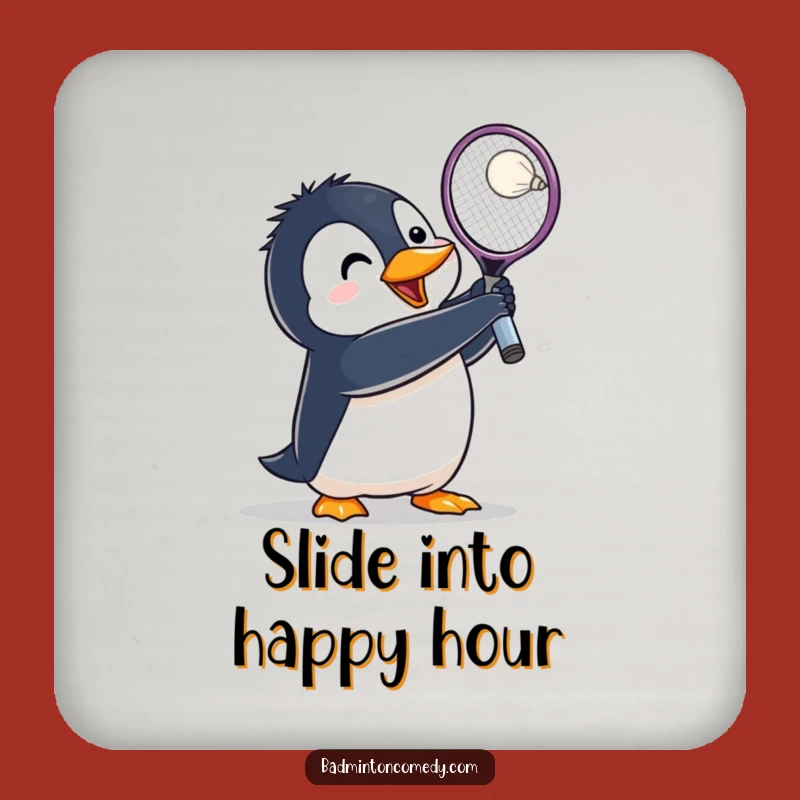 Funny Penguin Badminton Coaster: Lunging Bird Smash Decor - Unique Gift!