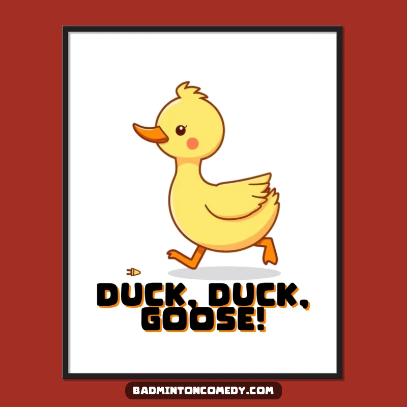 Funny Duck Badminton Poster - Whimsical Shuttlecock Chase Wall Art Gift