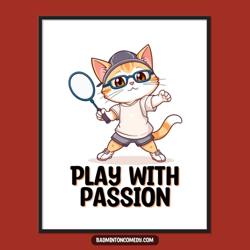 Funny Cat Badminton Poster: Athletic Swing Art - Unique Wall Decor