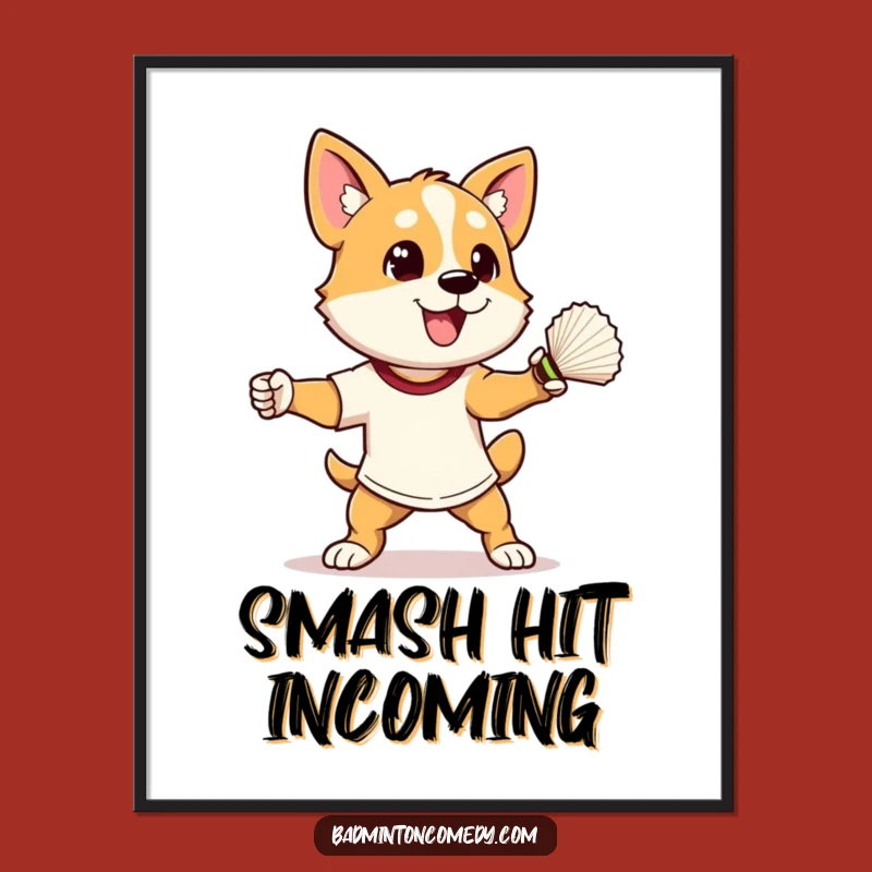 Funny Dog Badminton Smash Poster: Athletic Character Art, Perfect Humorous Decor