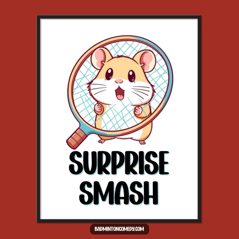 Funny Hamster Badminton Surprise Poster: Whimsical Wall Art, Perfect Gift