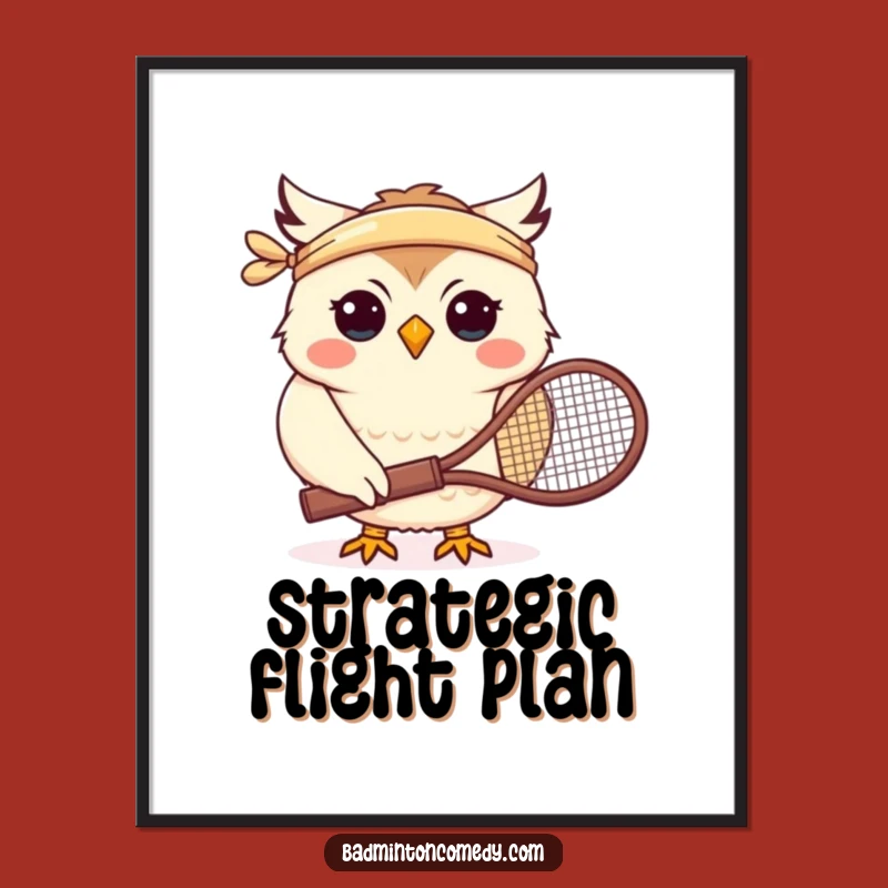 Funny Owl Tennis Poster: Vibrant Badminton Art Print, Hilarious Wall Decor Gift
