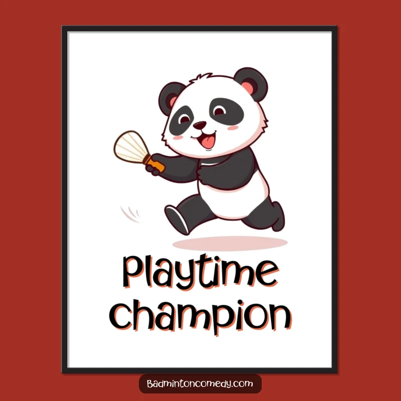 Funny Panda Badminton Poster: Dynamic Court Chaser Wall Art, Perfect Funny Gift