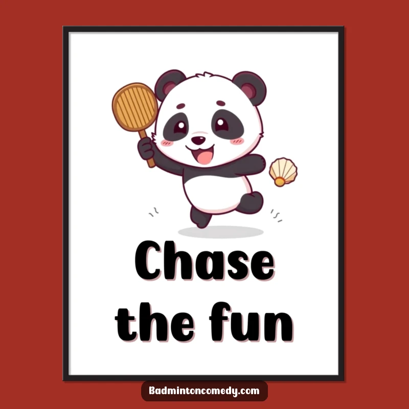 Funny Panda Badminton Poster: Energetic Chase Art - Unique Wall Decor