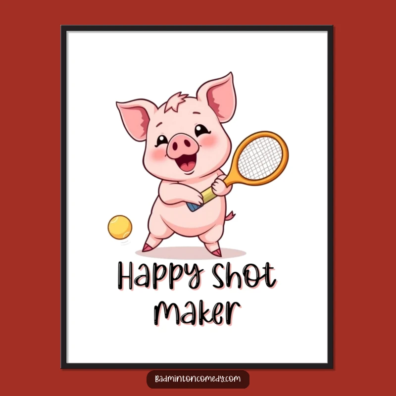 Funny Piglet Smash Poster - Vibrant Badminton Art for Cheerful Gifts