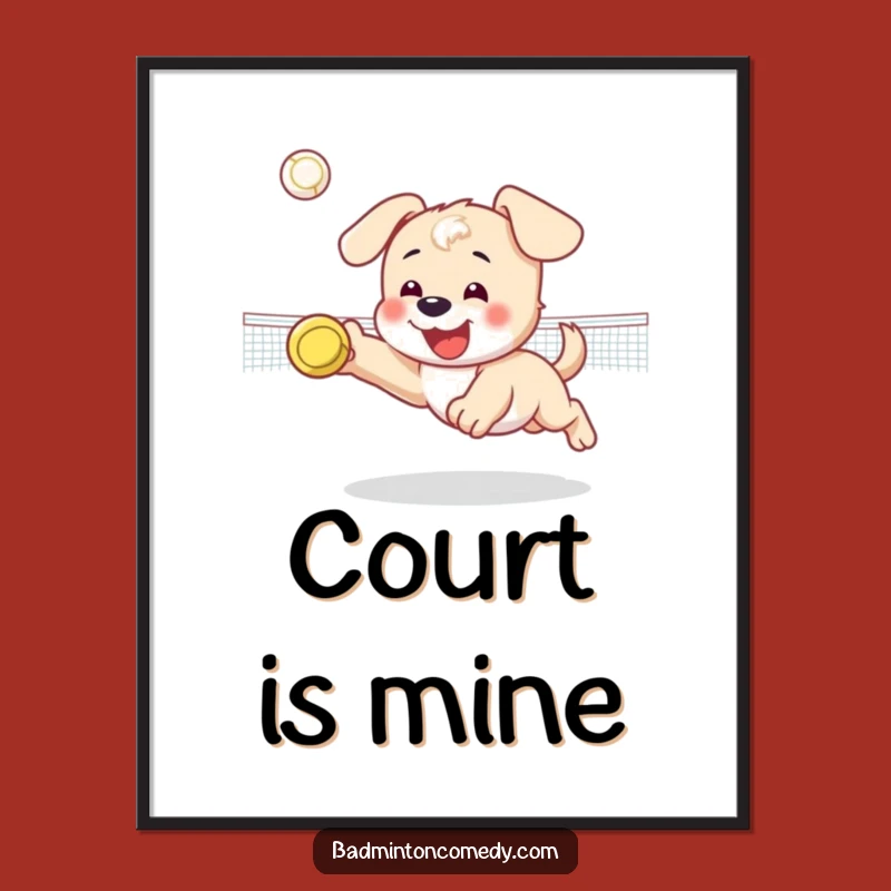 Funny Puppy Badminton Poster: Lively Dive Art Print, Hilarious Wall Decor Gift