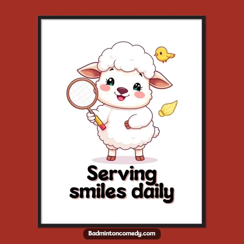 Funny Sheep Badminton Serve Poster: Joyful Wall Art for Sports Fans