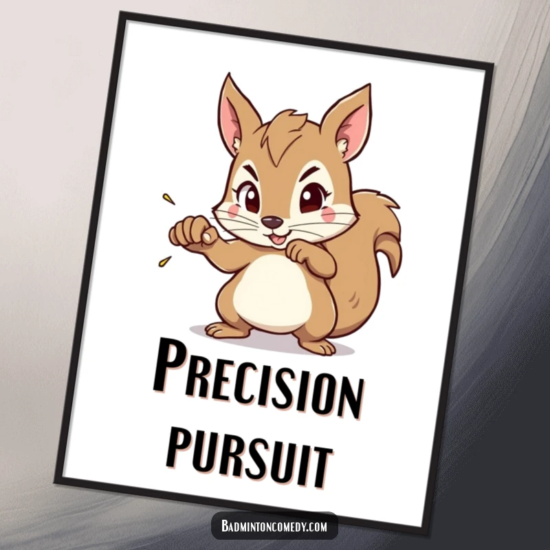 Funny Squirrel Smash Poster: A graphic depiction of a squirrel with a fixed, focused gaze, aiming its racket for a precise smash.