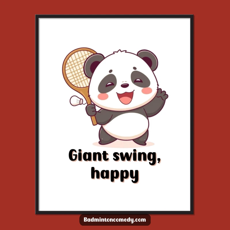 Funny Panda Badminton Poster: Joyful Bear Shuttlecock Art, Hilarious Wall Decor Gift