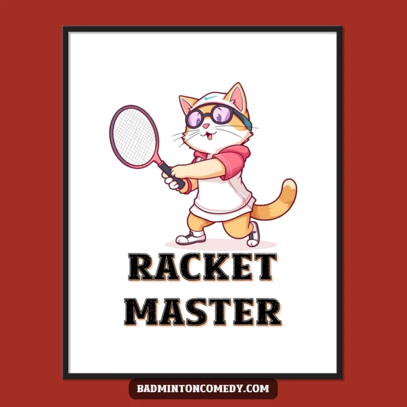 Funny Cat Badminton Poster: Athletic Feline Swing Art, Perfect Funny Gift