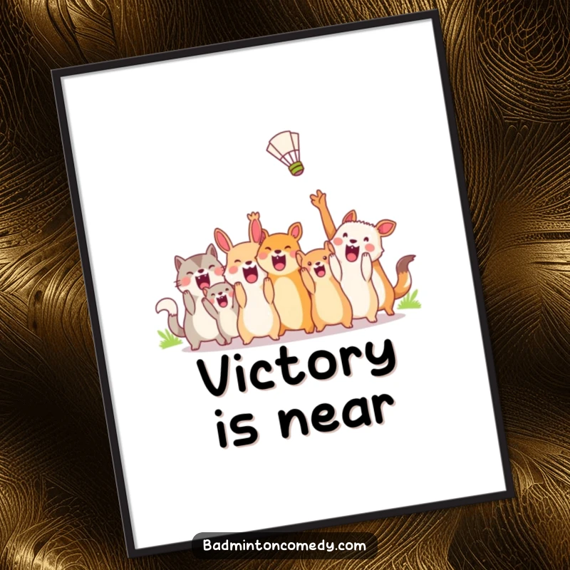 Funny Poster: Animals celebrating a shuttlecock's trajectory with wild enthusiasm, a vibrant and humorous piece for sports fans.