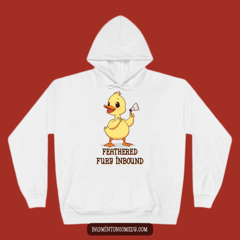 Cozy Funny Duckling Badminton Hoodie - Warm Up with a Determined Birdy's Comical Smash