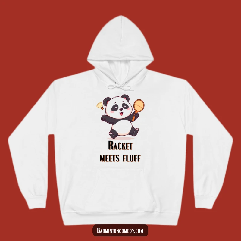 Cozy Funny Panda Badminton Hoodie - Stay Warm with Playful Bear's Comical Chase