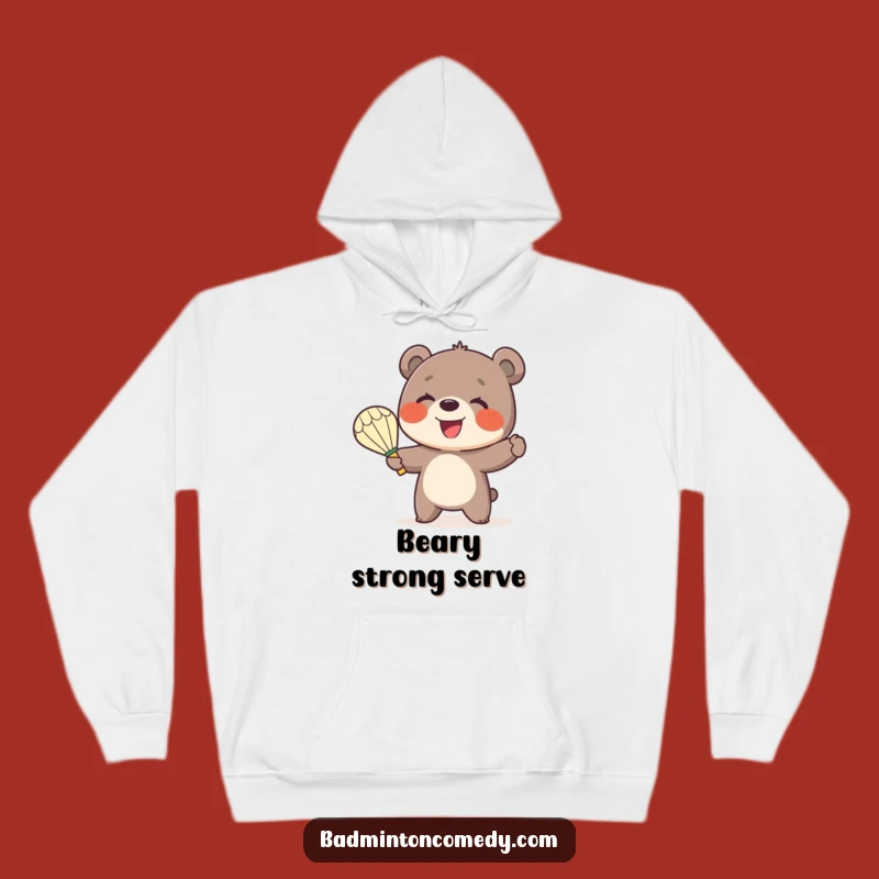 Funny Bear Badminton Hoodie: Smiling Cub Serve - Great Gift!