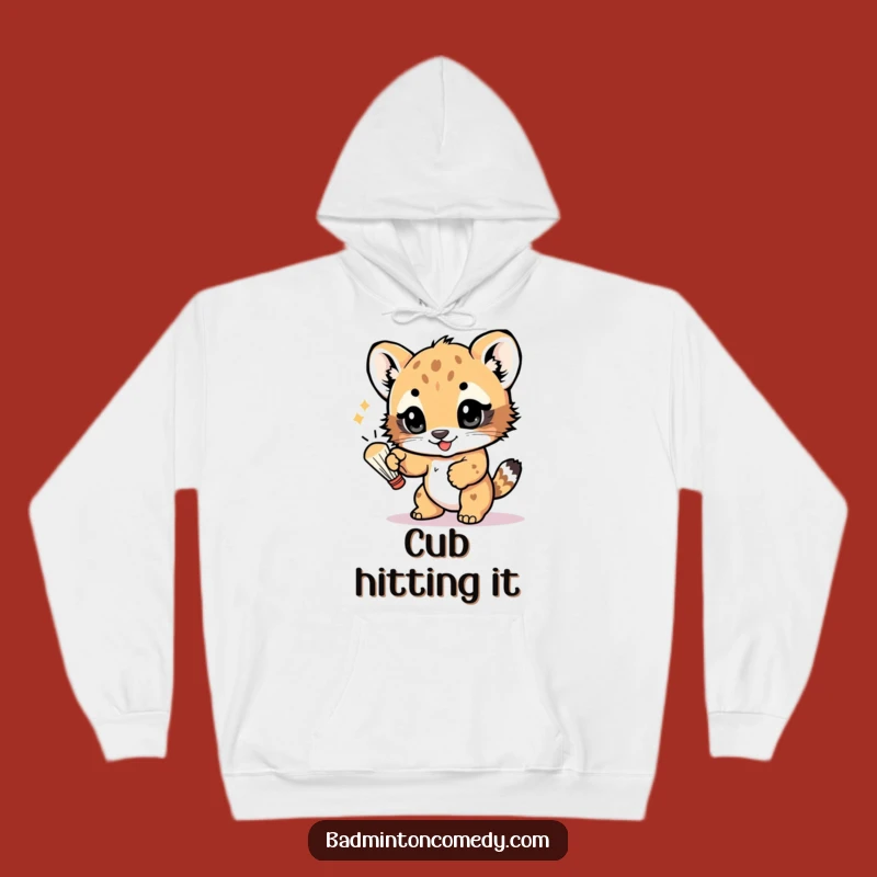 Funny Bear Cub Hoodie: Cozy Playtime Fun - Hilarious Badminton Buddy Gift
