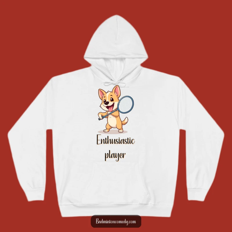 Funny Dog Badminton Hoodie: Cheerful Pooch Power Smash - Great Gift!