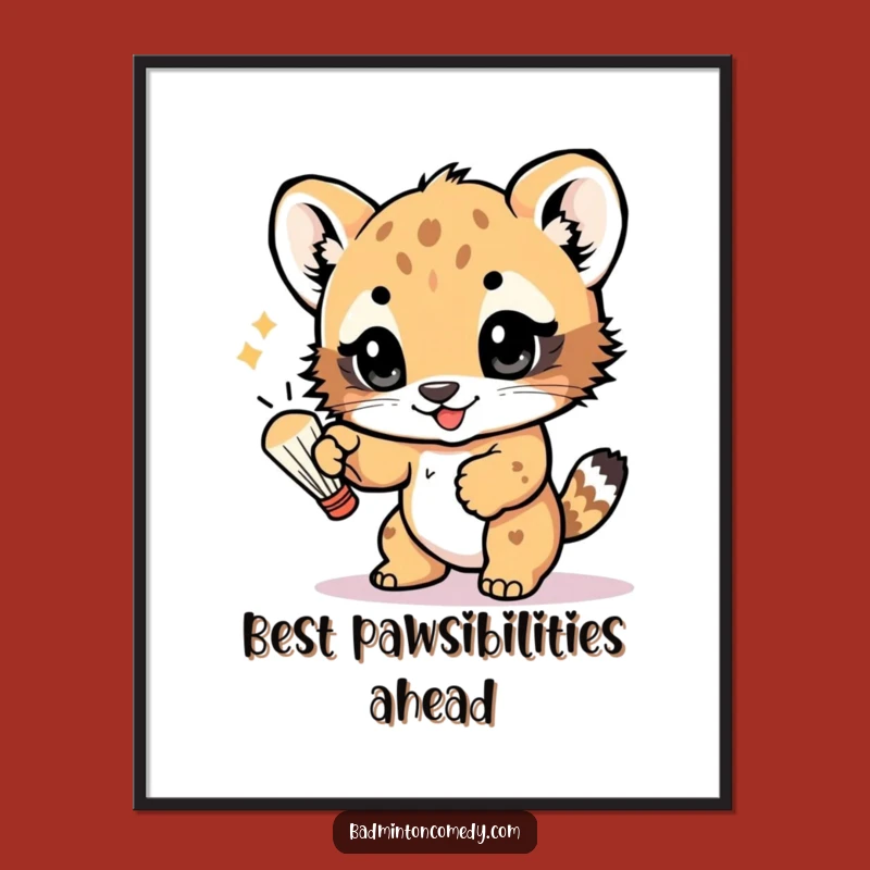 Free Printable Wall Art: Playful Cub's Badminton Champ - Fun Downloadable Art