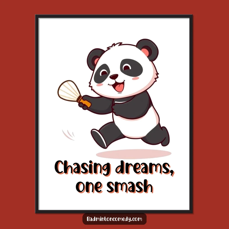 Free Printable Panda Art: Funny Badminton Chase Downloadable Wall Decor