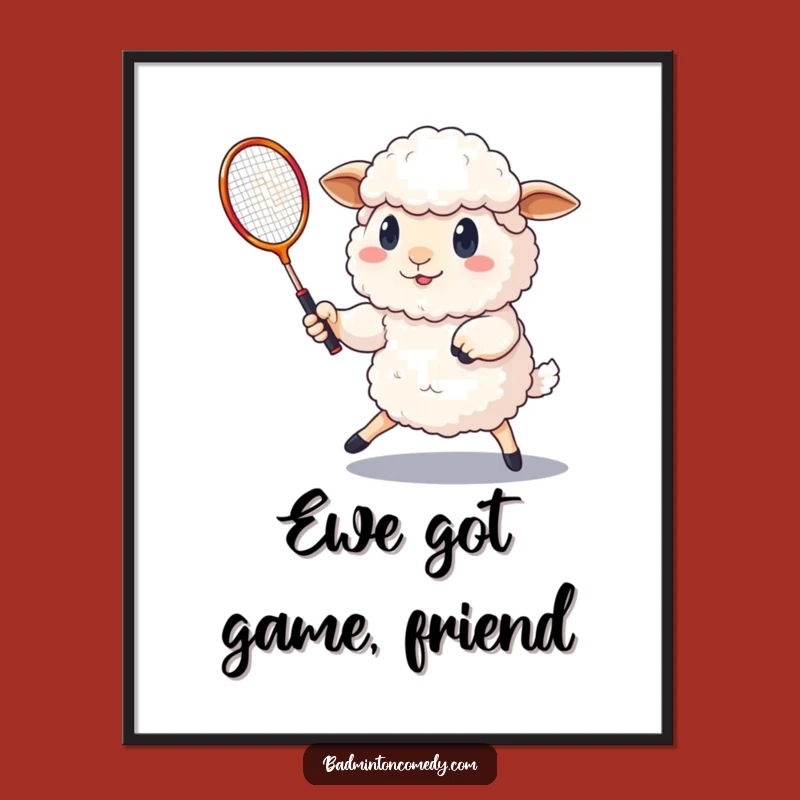 Free Printable Funny Wall Art: Determined Sheep Badminton Pro - Downloadable Decor