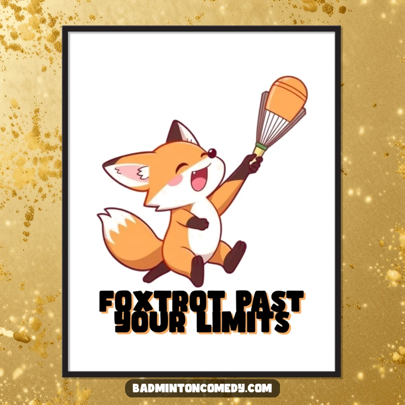Funny Free Printable Wall Art: An excited fox character leaps to perform an epic overhead smash on a shuttlecock.