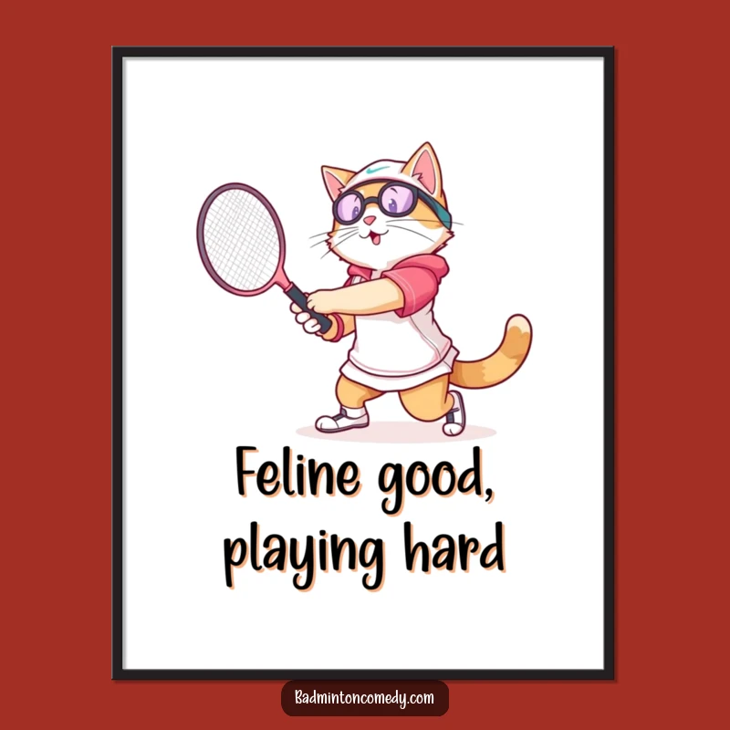 Free Printable Cat Art: Funny Badminton Swing Downloadable Wall Decor