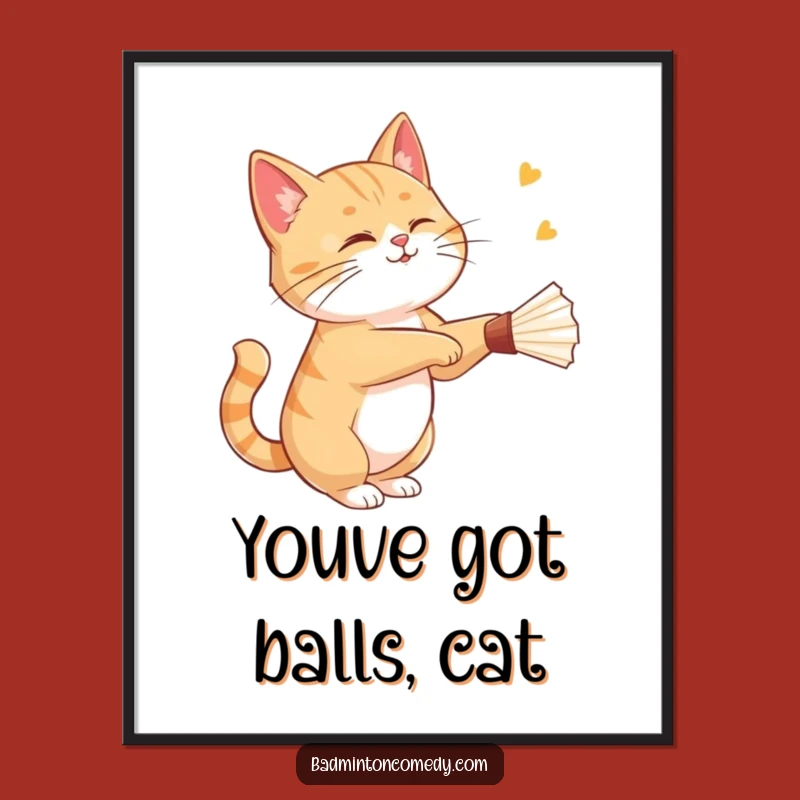 Free Printable Funny Wall Art: Cat's Badminton Skill - Downloadable Decor