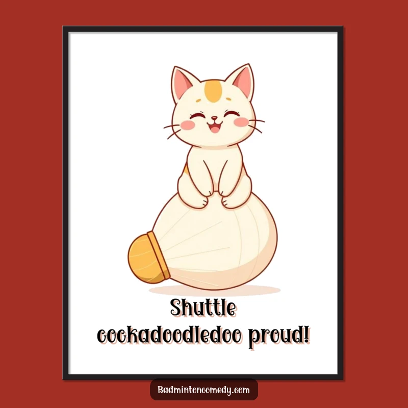 Free Printable Wall Art: Proud Cat on Shuttlecock Humorous Downloadable Art