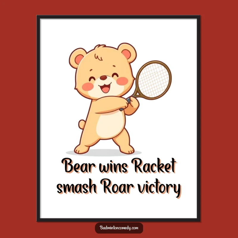 Free Printable Wall Art: Winning Bear Cub Tennis Player for Funny Downloadable Decor