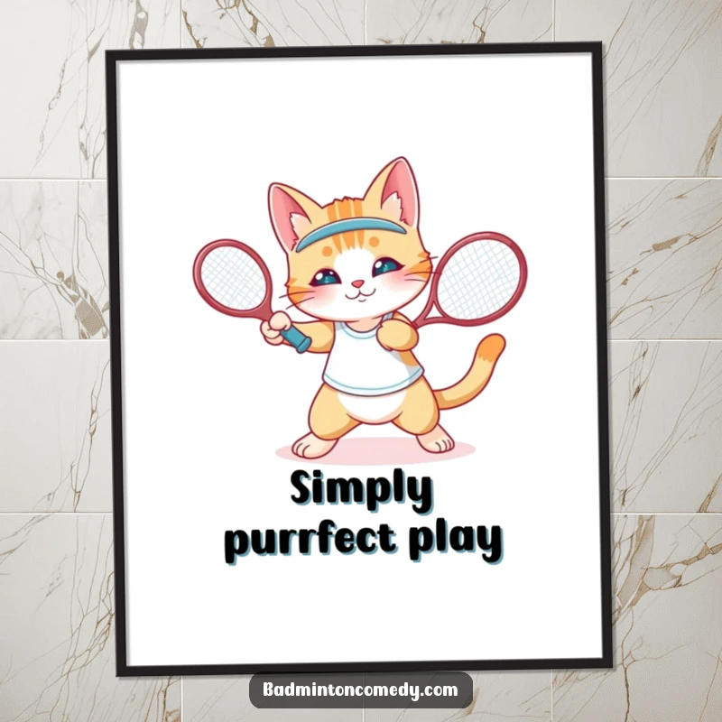 Funny Free Printable Wall Art: A cat character showcasing a quick, skillful flick of the wrist with a racket.