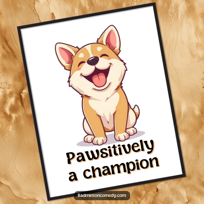 Funny Free Printable Wall Art: A happy dog panting with tongue out after a spirited rally, cheerful downloadable decor.