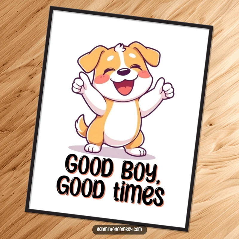Funny Free Printable Wall Art: A dog barking with pure joy and swinging its racket after winning a tennis point.
