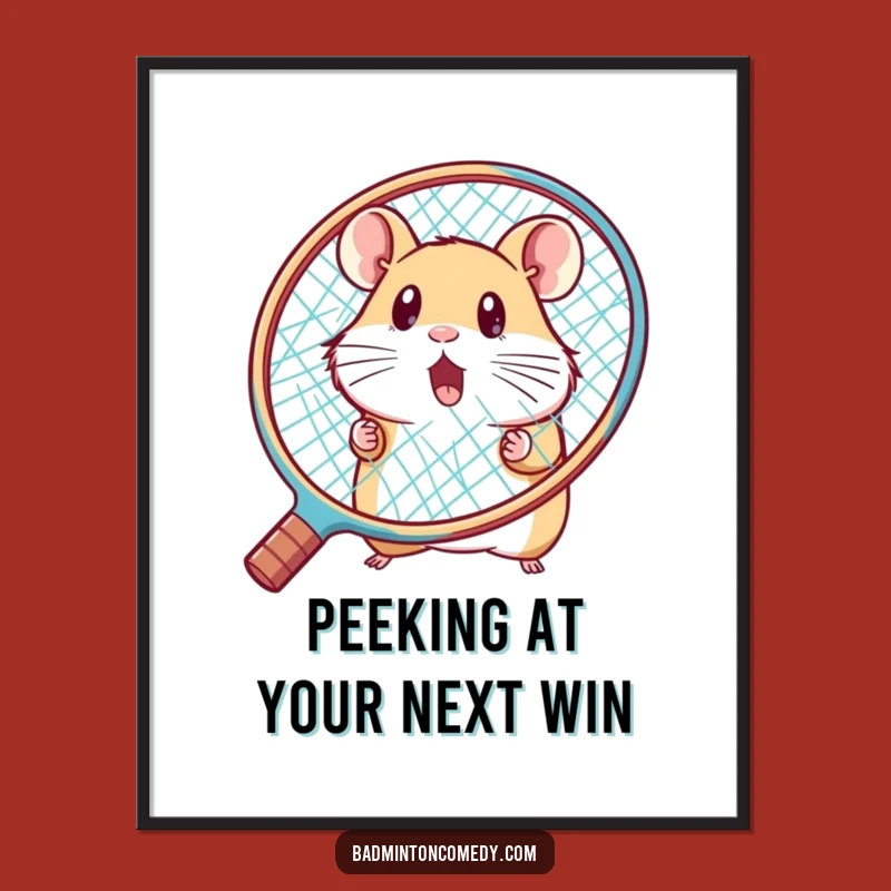 Funny Free Printable Wall Art: Surprised Hamster Behind Racket - Quirky Downloadable Decor Gift