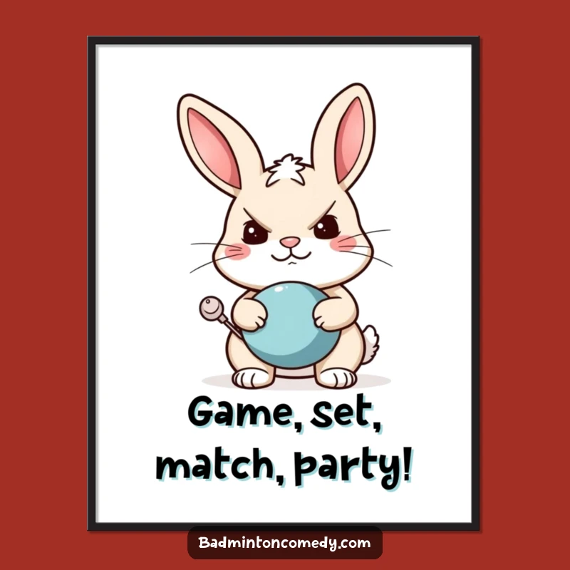 Funny Free Printable Wall Art: Determined Tennis Rabbit Ready to Serve