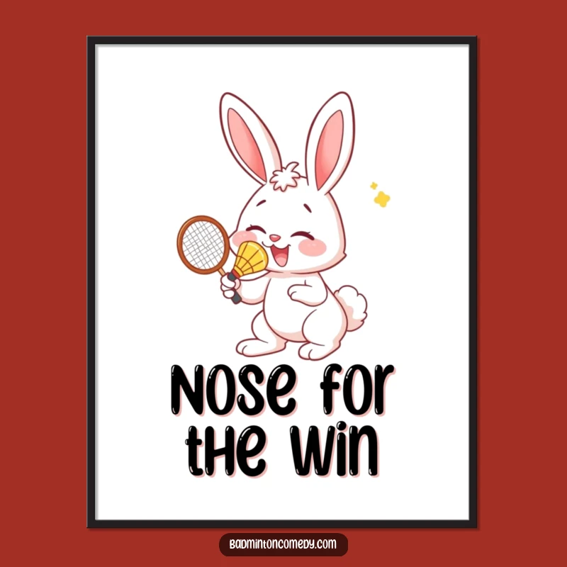 Free Printable Funny Bunny Badminton Wall Art - Nose Smash Decor! Quirky Downloadable.