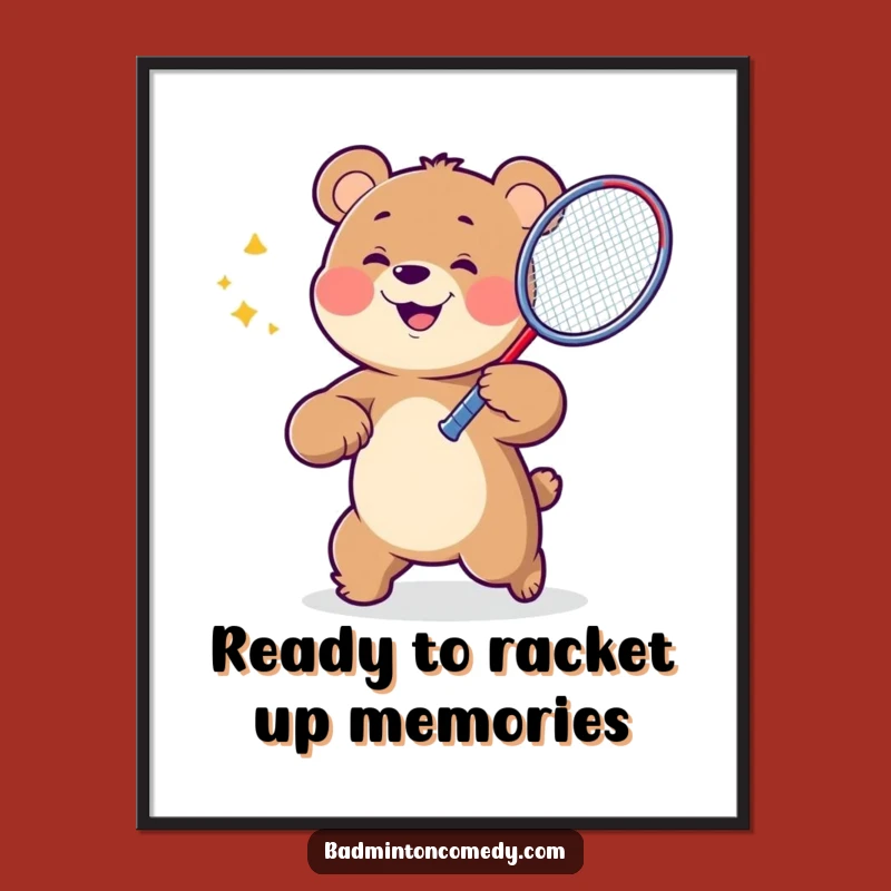 Funny Free Printable Bear Badminton Wall Art - DIY Downloadable Decor Gift