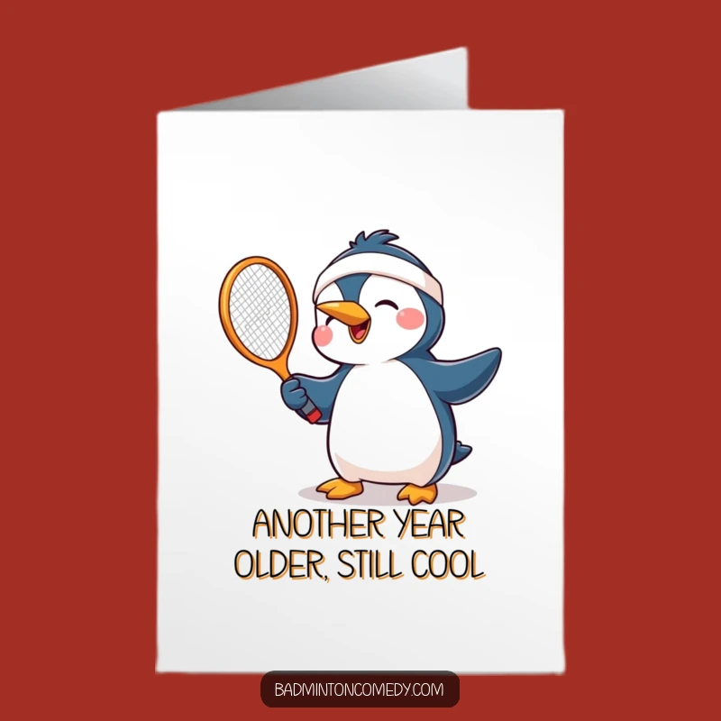 Free Printable Birthday Card: Joyful Penguin Tennis Player for a Hilarious Downloadable Gift