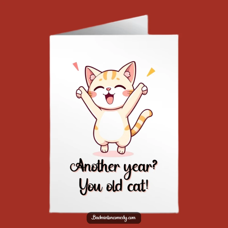 Free Printable Birthday Card: Funny Cat Jump Celebration Humorous Downloadable Gift