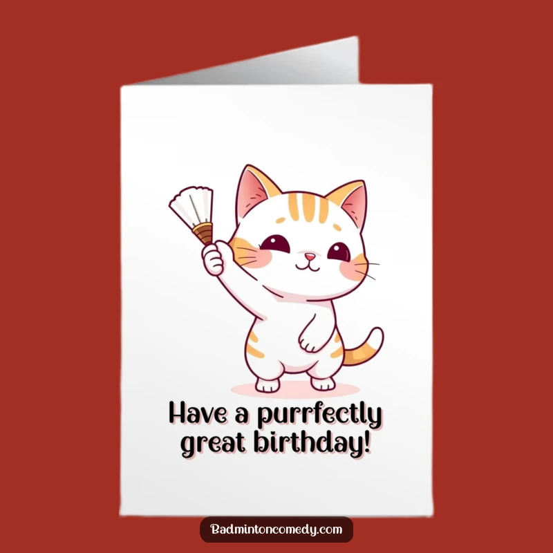 Free Printable Playful Cat Badminton Birthday Card - Funny DIY Downloadable Gift
