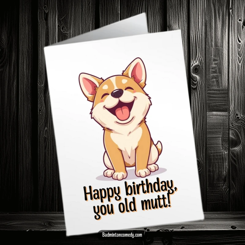 Funny Free Printable Birthday Card: A happy dog panting after a spirited rally, full of birthday joy, downloadable gift.