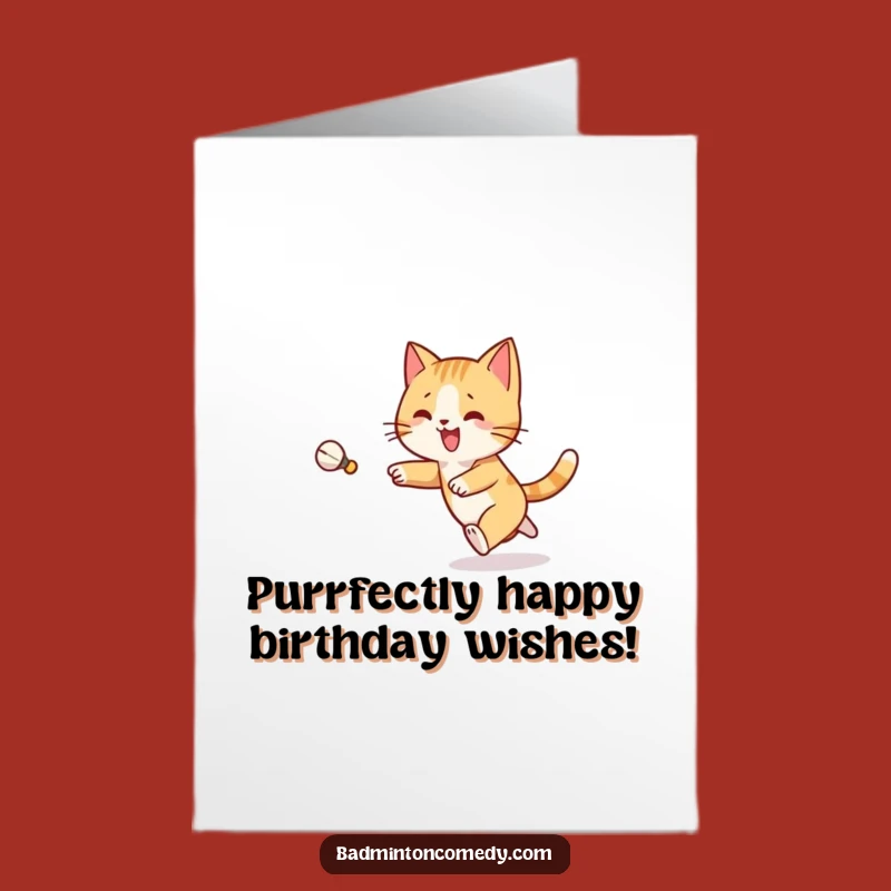 Funny Free Printable Cat Badminton Birthday Card: Playful Pursuit Downloadable Gift