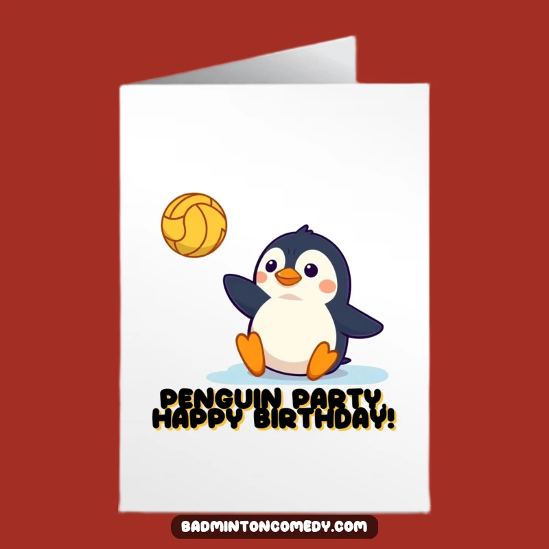 Free Printable Birthday Card: Penguin Serves Laughs, Birthday Volley Fun Downloadable