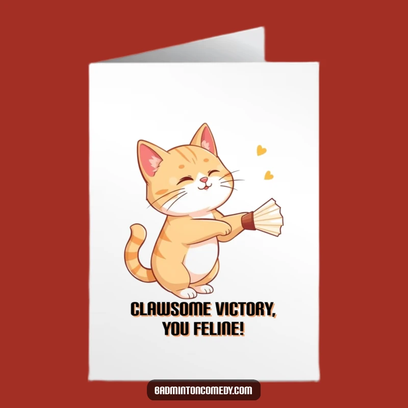 Free Printable Funny Congrats Card: Cat's Badminton Ace - Downloadable Greeting