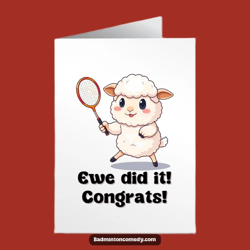 Free Printable Funny Congrats Card: Sheep's Badminton Victory - Downloadable Greeting
