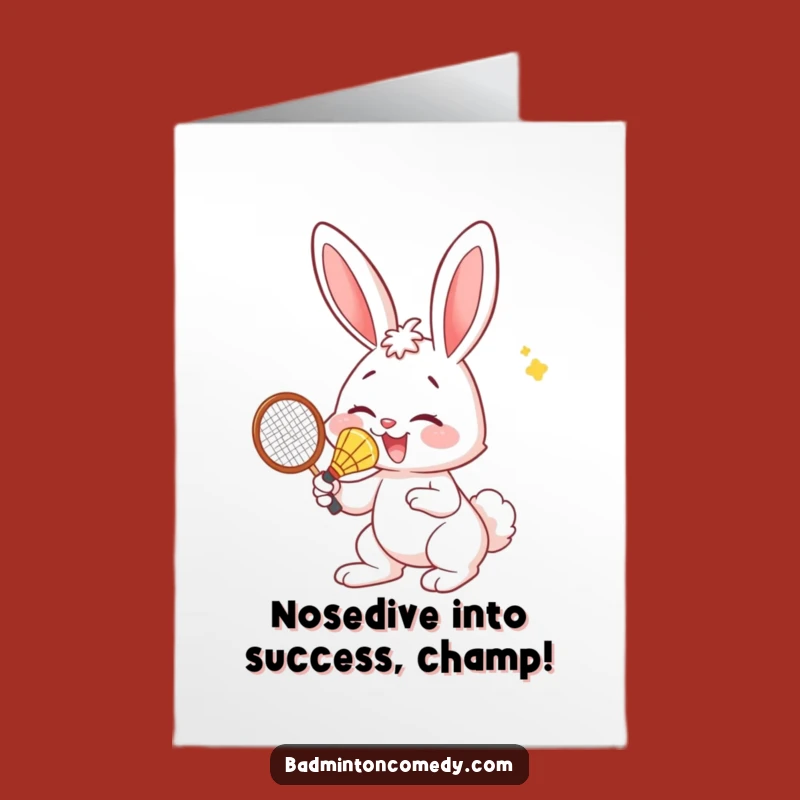 Free Printable Bunny Badminton Congratulations Card - Nose Smash Victory! Funny Downloadable.