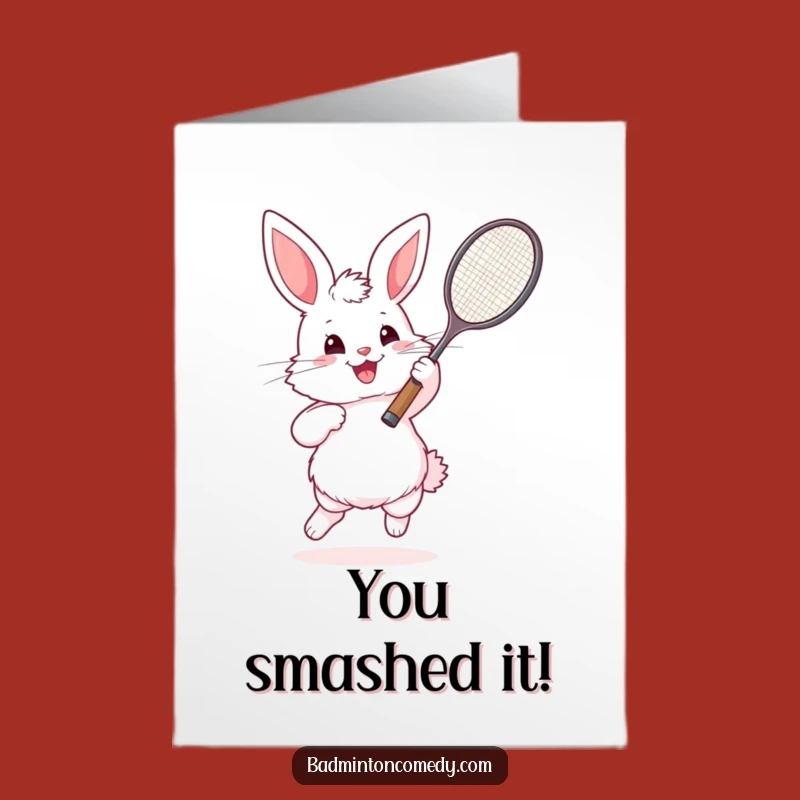Free Printable Bunny Congrats Card: Hilarious Badminton Victory Downloadable